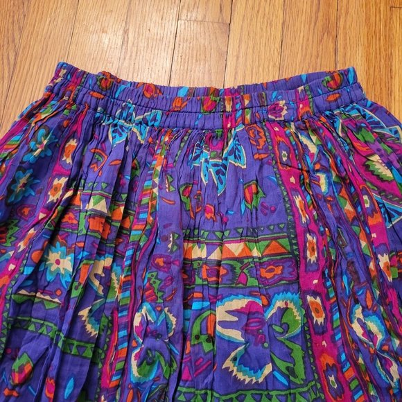 Blue Cabana M Bright Purple Floral Maxi Skirt Crinkle Elastic Waist Summer Festi - Picture 3 of 4